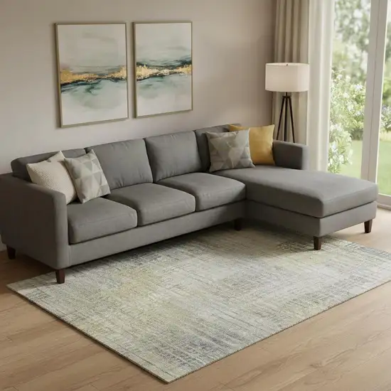 Taupe Ivory And Gold Abstract Geometric Washable Area Rug With UV Protection Photo 1