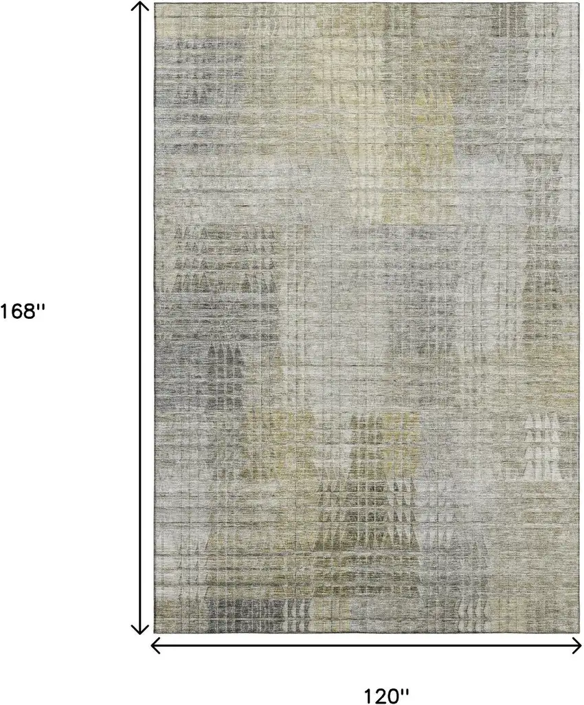 Taupe Ivory And Gold Abstract Geometric Washable Area Rug With UV Protection Photo 3
