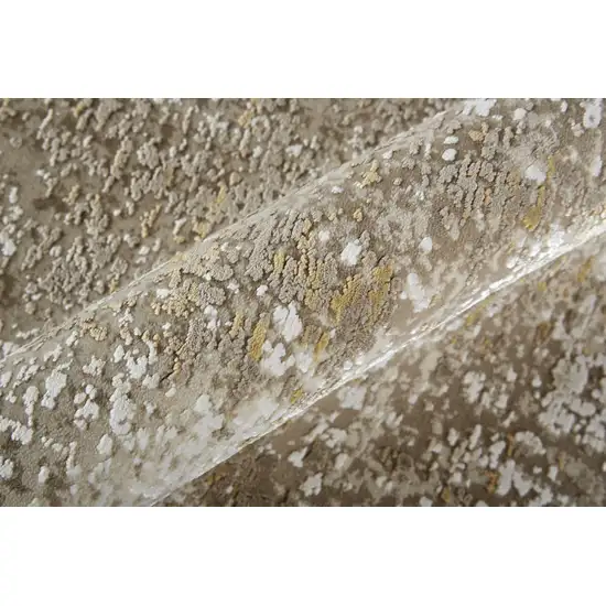 Gold and Ivory Abstract Power Loom Distressed Area Rug With Fringe Photo 9