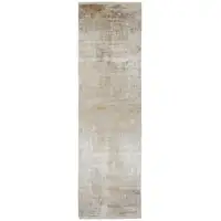 Photo of Taupe Ivory And Gold Abstract Runner Rug With Fringe