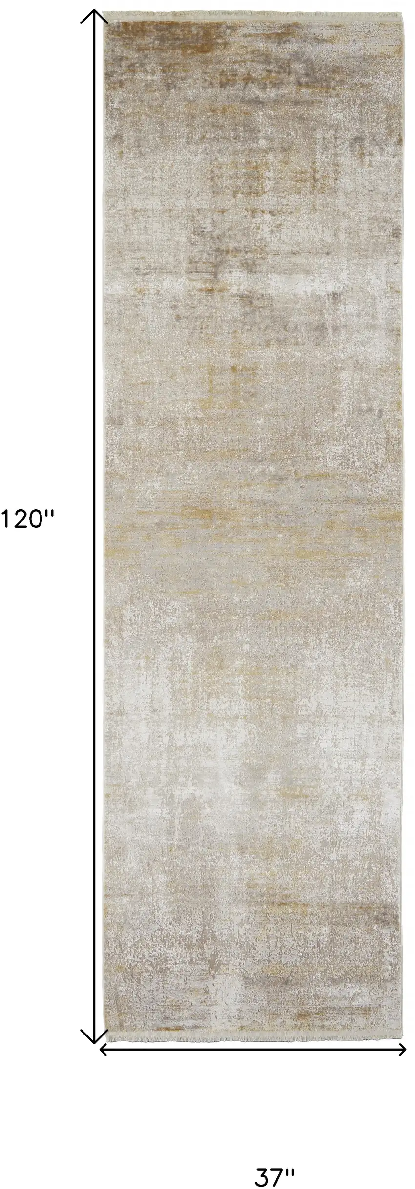 Taupe Ivory And Gold Abstract Runner Rug With Fringe Photo 7