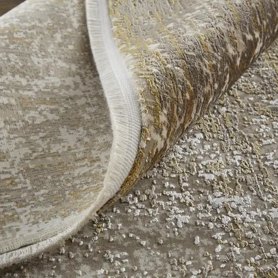 3' X 10' Taupe Ivory And Gold Abstract Runner Rug With Fringe Photo 4