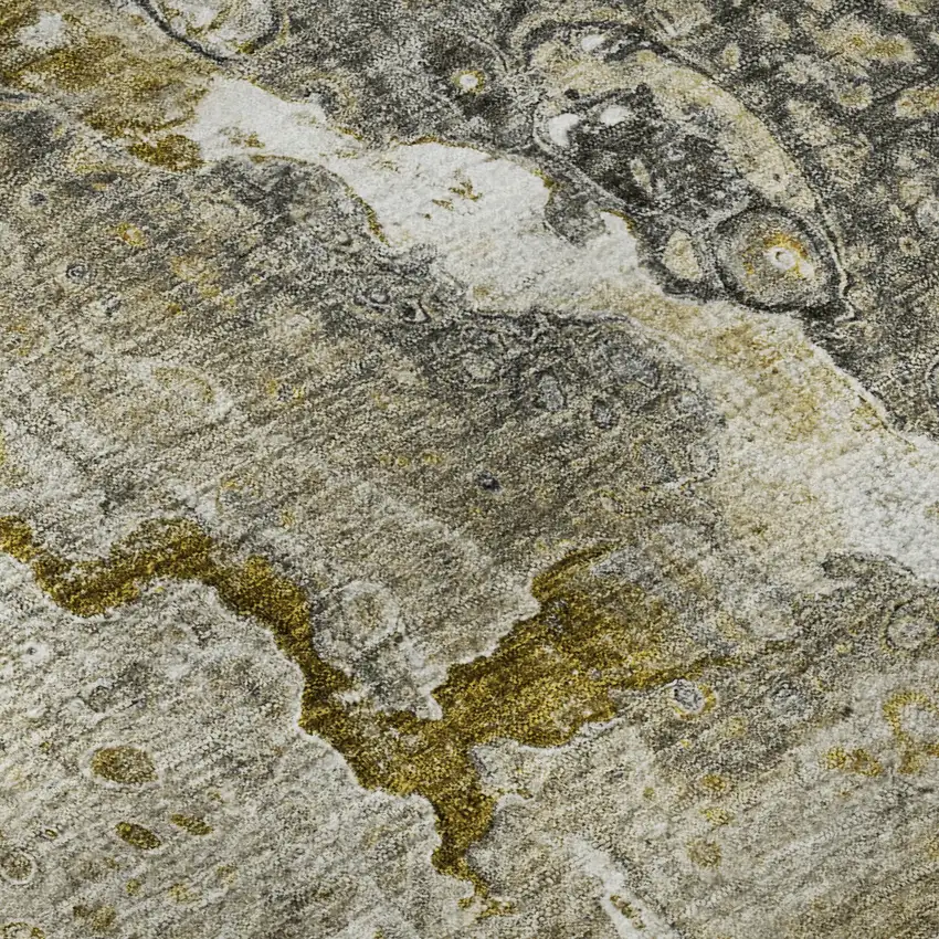 Taupe Ivory And Gold Abstract Washable Area Rug With UV Protection Photo 1