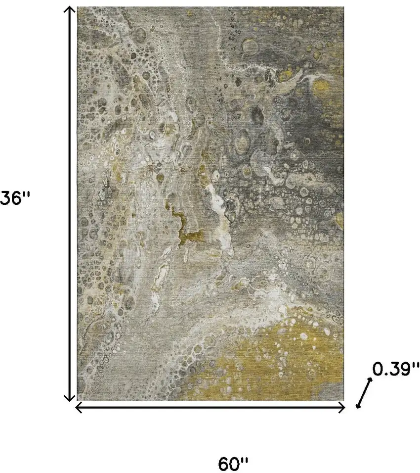 Taupe Ivory And Gold Abstract Washable Area Rug With UV Protection Photo 3