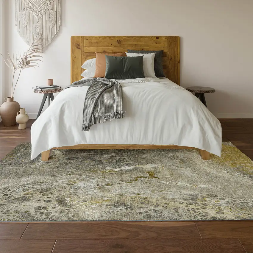 Taupe Ivory And Gold Abstract Washable Area Rug With UV Protection Photo 4