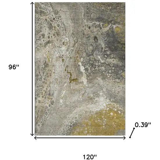 Taupe Ivory And Gold Abstract Washable Area Rug With UV Protection Photo 3