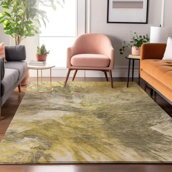 Taupe Ivory And Gold Abstract Washable Area Rug With UV Protection Photo 5