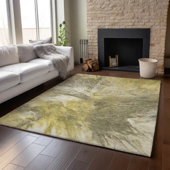 Taupe Ivory And Gold Abstract Washable Area Rug With UV Protection Photo 6