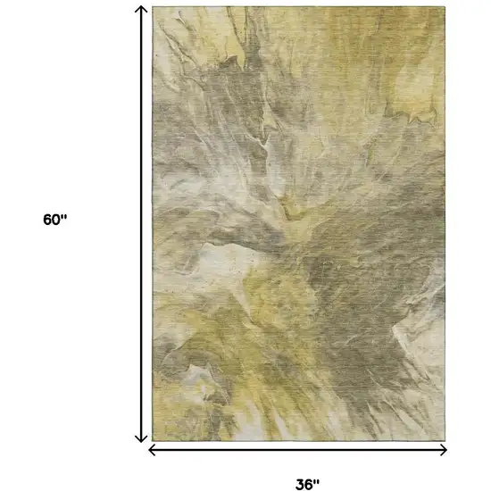 Taupe Ivory And Gold Abstract Washable Area Rug With UV Protection Photo 7