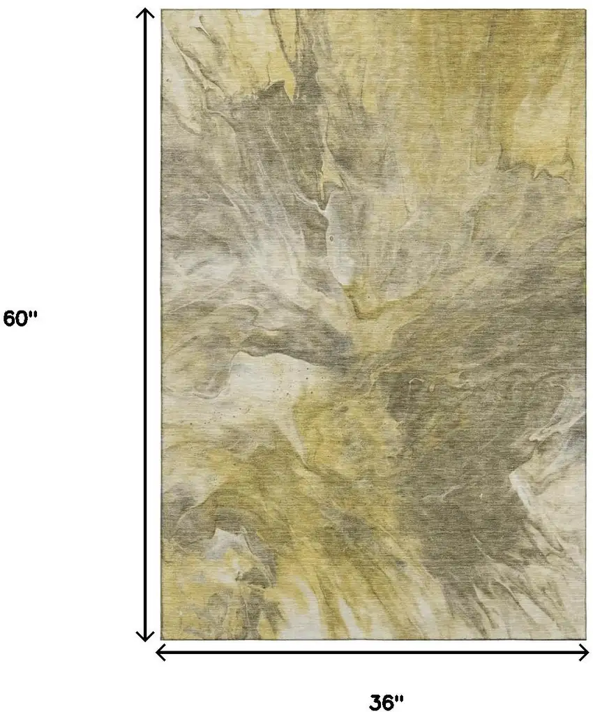 Taupe Ivory And Gold Abstract Washable Area Rug With UV Protection Photo 7