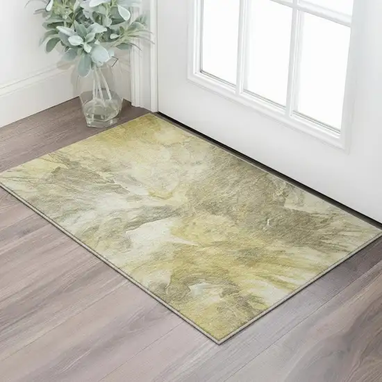 Taupe Ivory And Gold Abstract Washable Area Rug With UV Protection Photo 2
