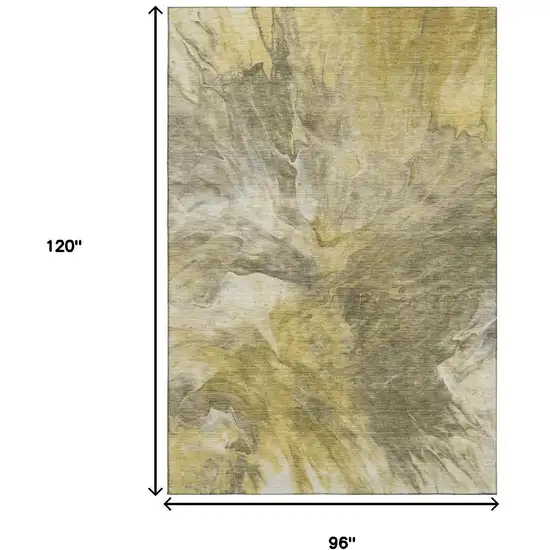 Taupe Ivory And Gold Abstract Washable Area Rug With UV Protection Photo 7