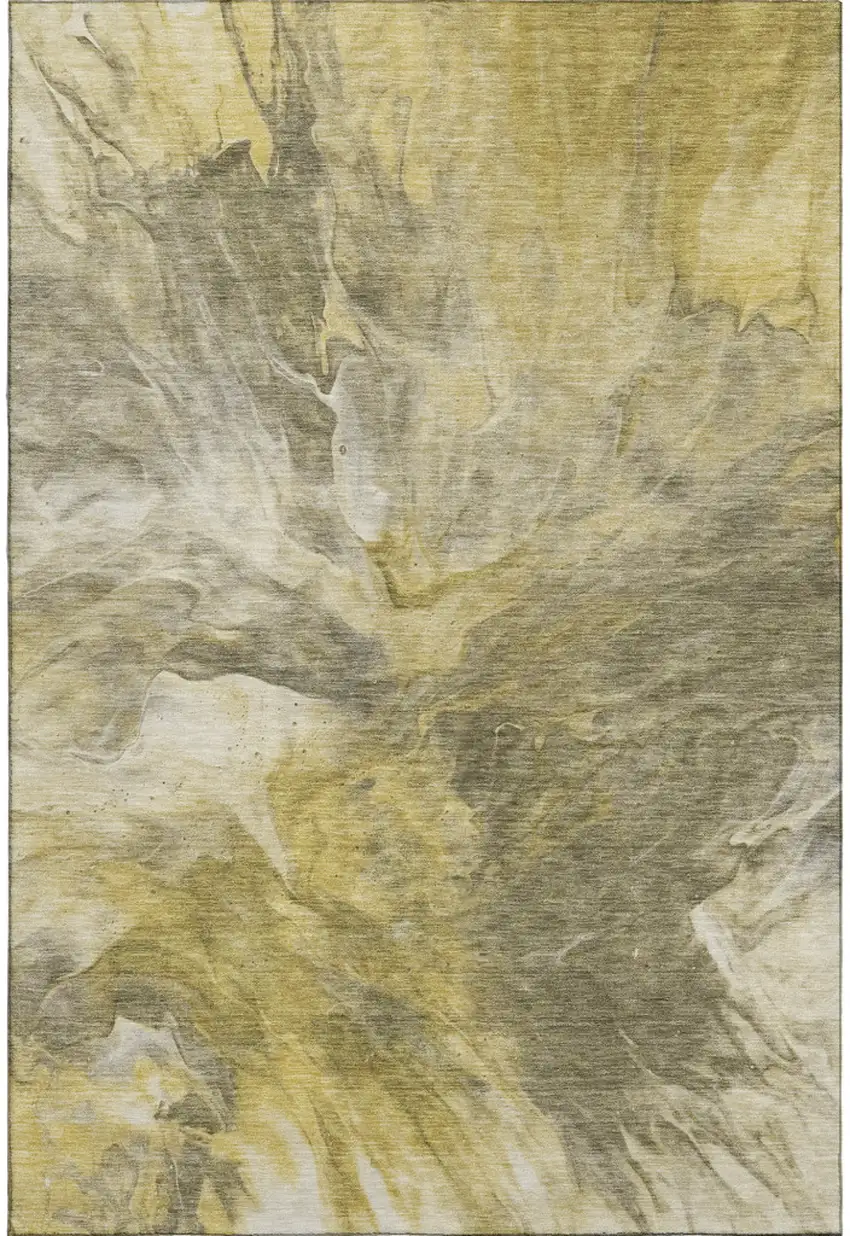 Taupe Ivory And Gold Abstract Washable Area Rug With UV Protection Photo 1