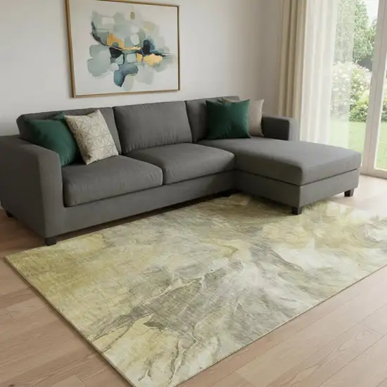 Taupe Ivory And Gold Abstract Washable Area Rug With UV Protection Photo 2