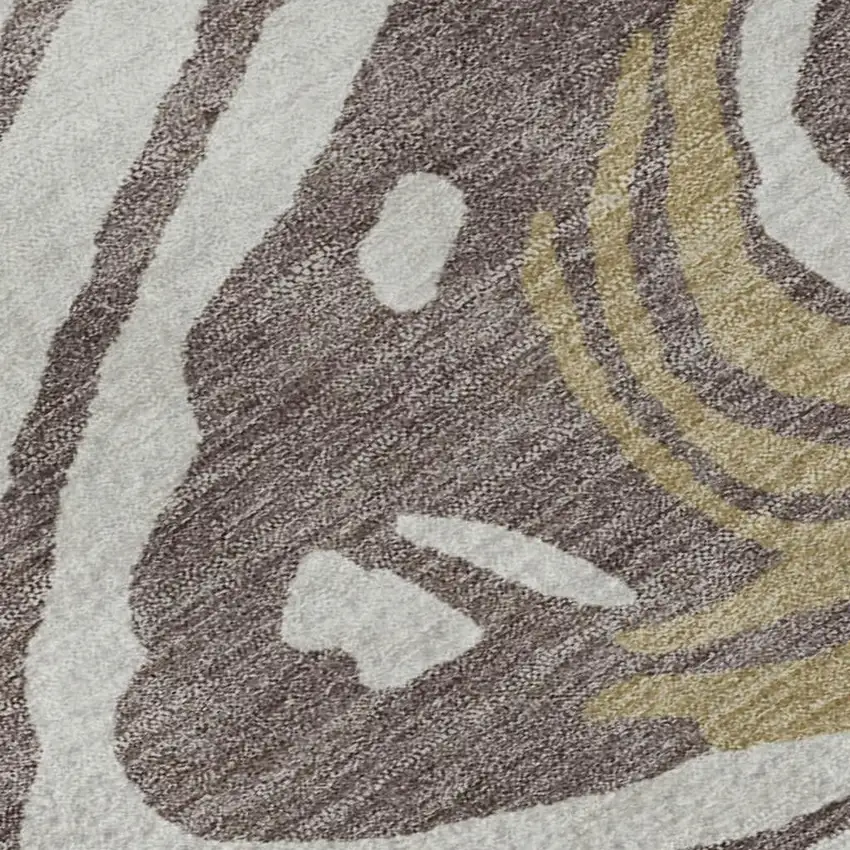 Taupe Ivory And Gold Abstract Washable Area Rug With UV Protection Photo 7