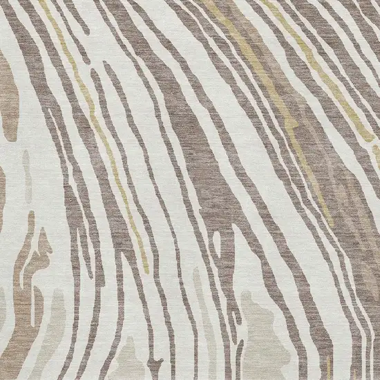 Taupe Ivory And Gold Abstract Washable Area Rug With UV Protection Photo 3