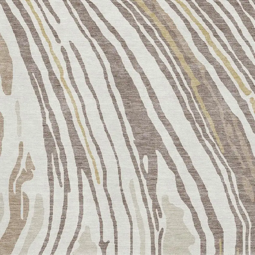 Taupe Ivory And Gold Abstract Washable Area Rug With UV Protection Photo 3