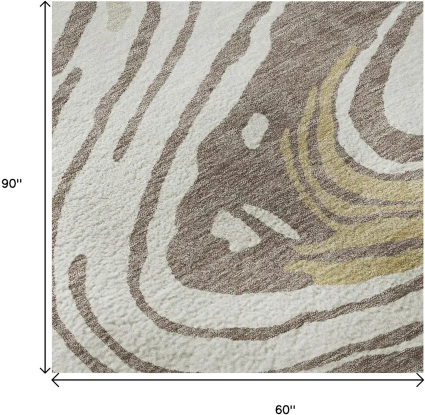 Taupe Ivory And Gold Abstract Washable Area Rug With UV Protection Photo 9