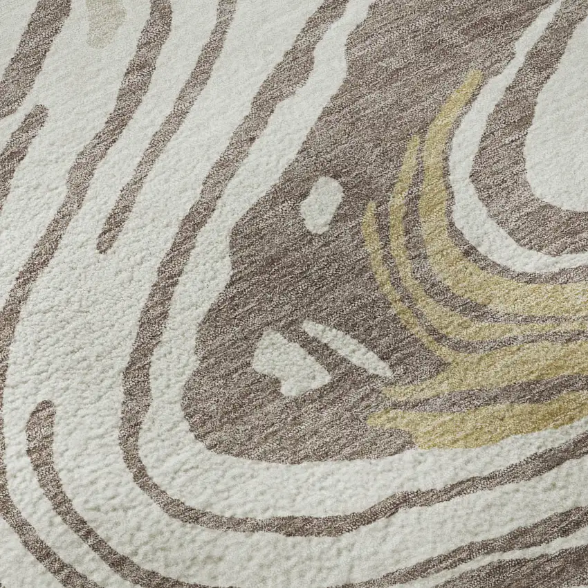 Taupe Ivory And Gold Abstract Washable Area Rug With UV Protection Photo 1