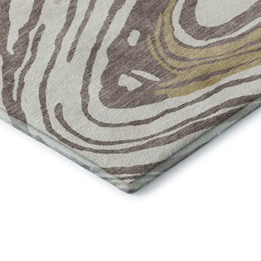 Taupe Ivory And Gold Abstract Washable Area Rug With UV Protection Photo 8