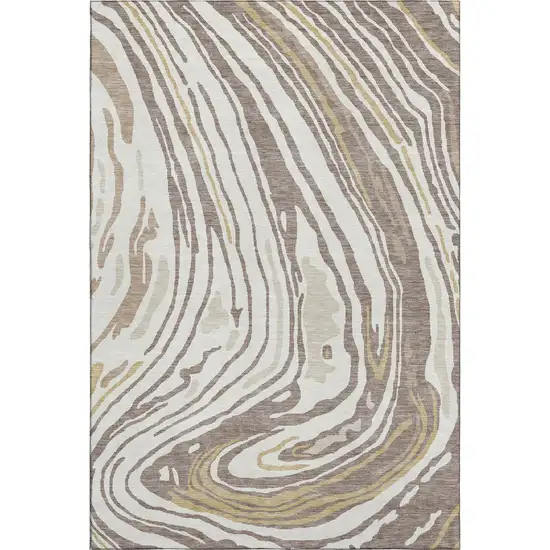 Taupe Ivory And Gold Abstract Washable Area Rug With UV Protection Photo 6