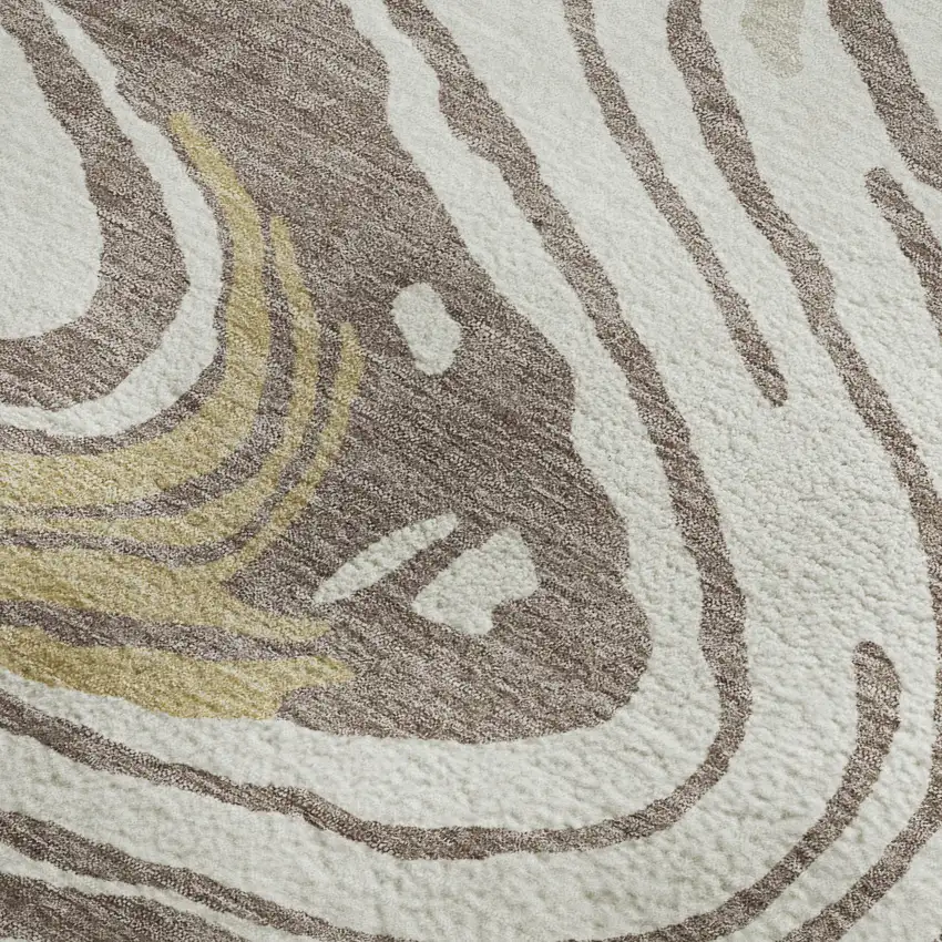 Taupe Ivory And Gold Abstract Washable Area Rug With UV Protection Photo 3