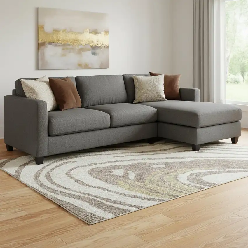 Taupe Ivory And Gold Abstract Washable Area Rug With UV Protection Photo 2