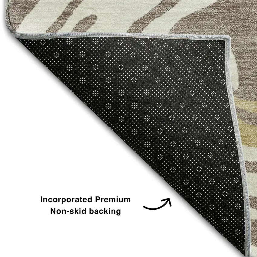 Taupe Ivory And Gold Abstract Washable Area Rug With UV Protection Photo 7