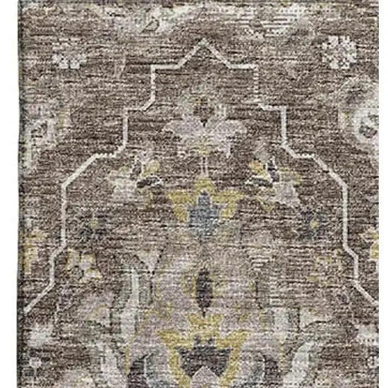 Taupe Ivory And Gold Floral Medallion Washable Area Rug With UV Protection Photo 5