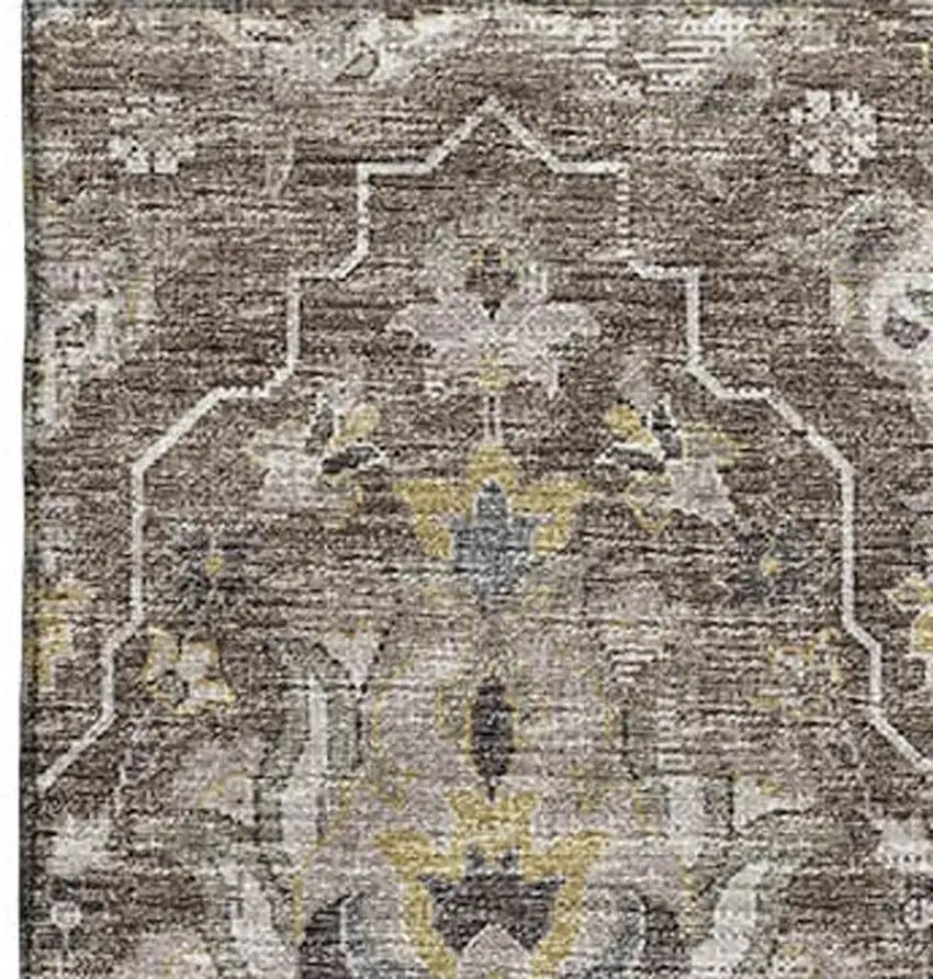 Taupe Ivory And Gold Floral Medallion Washable Area Rug With UV Protection Photo 5