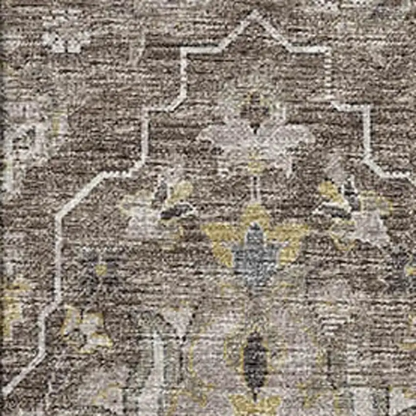 Taupe Ivory And Gold Floral Medallion Washable Area Rug With UV Protection Photo 4
