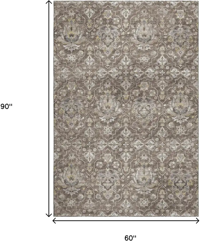 Taupe Ivory And Gold Floral Medallion Washable Area Rug With UV Protection Photo 3