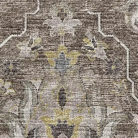 Taupe Ivory And Gold Floral Medallion Washable Area Rug With UV Protection Photo 4