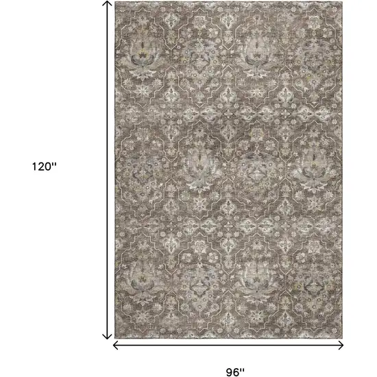 Taupe Ivory And Gold Floral Medallion Washable Area Rug With UV Protection Photo 3
