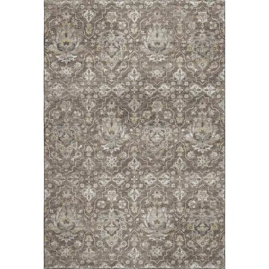 Taupe Ivory And Gold Floral Medallion Washable Area Rug With UV Protection Photo 2