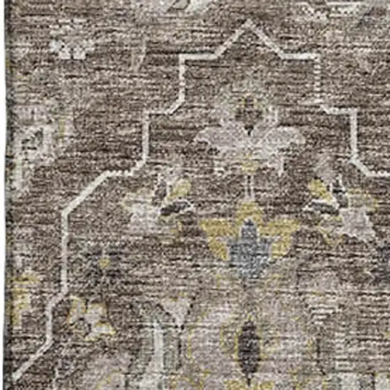 Taupe Ivory And Gold Floral Medallion Washable Area Rug With UV Protection Photo 4