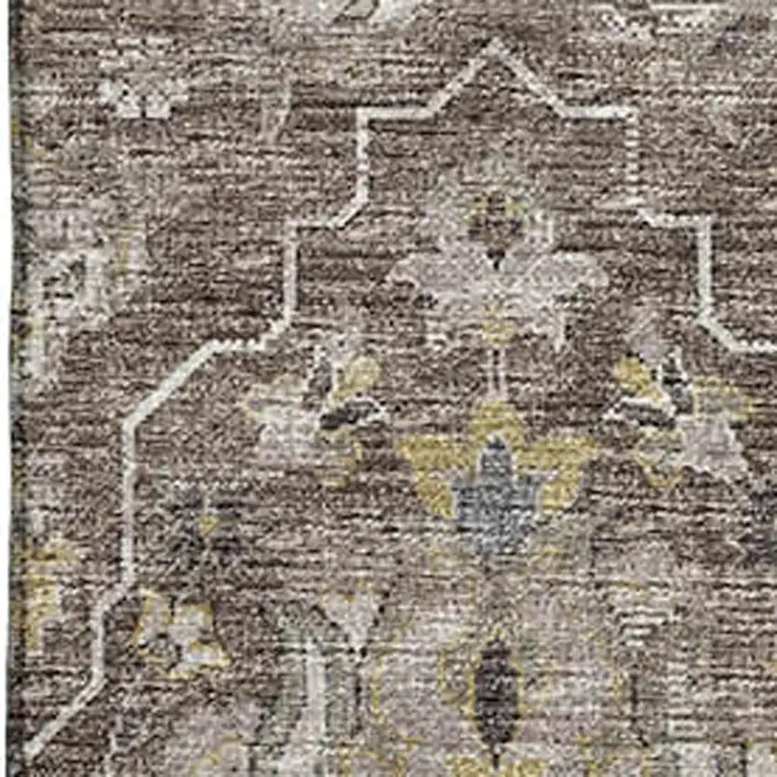 Taupe Ivory And Gold Floral Medallion Washable Area Rug With UV Protection Photo 4