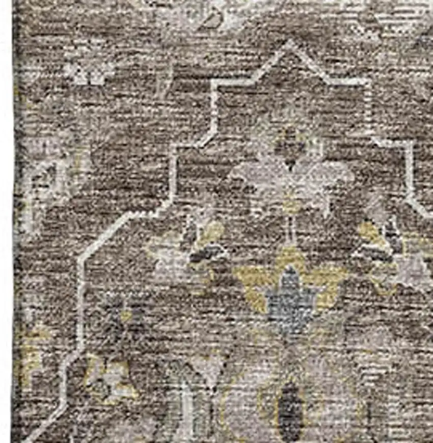 Taupe Ivory And Gold Floral Medallion Washable Area Rug With UV Protection Photo 4