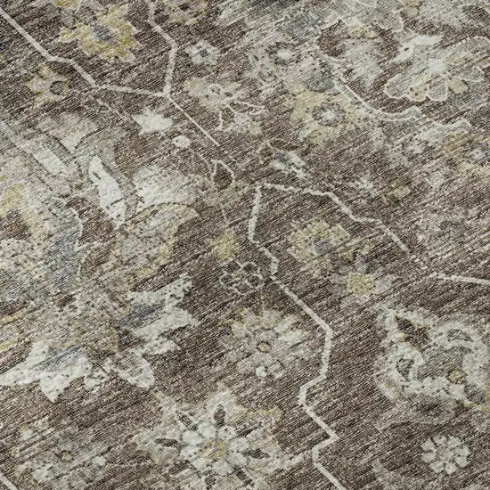 Taupe Ivory And Gold Floral Medallion Distressed Washable Area Rug With UV Protection Photo 9