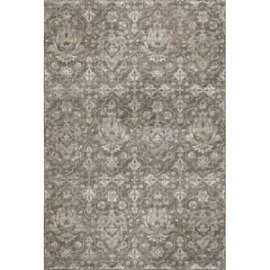 Photo of Taupe Ivory And Gold Floral Medallion Washable Area Rug With UV Protection