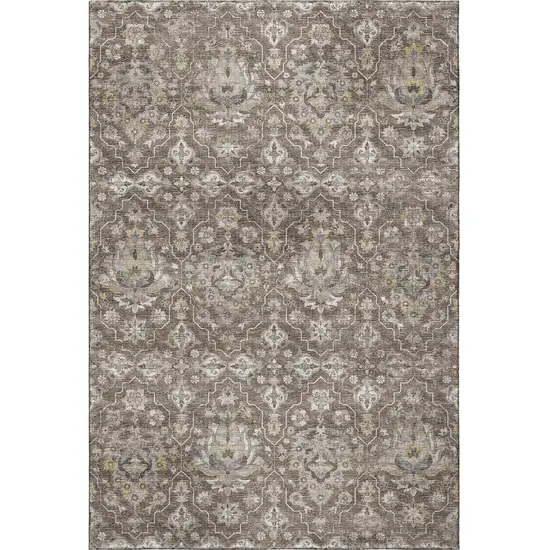 Taupe Ivory And Gold Floral Medallion Washable Area Rug With UV Protection Photo 4