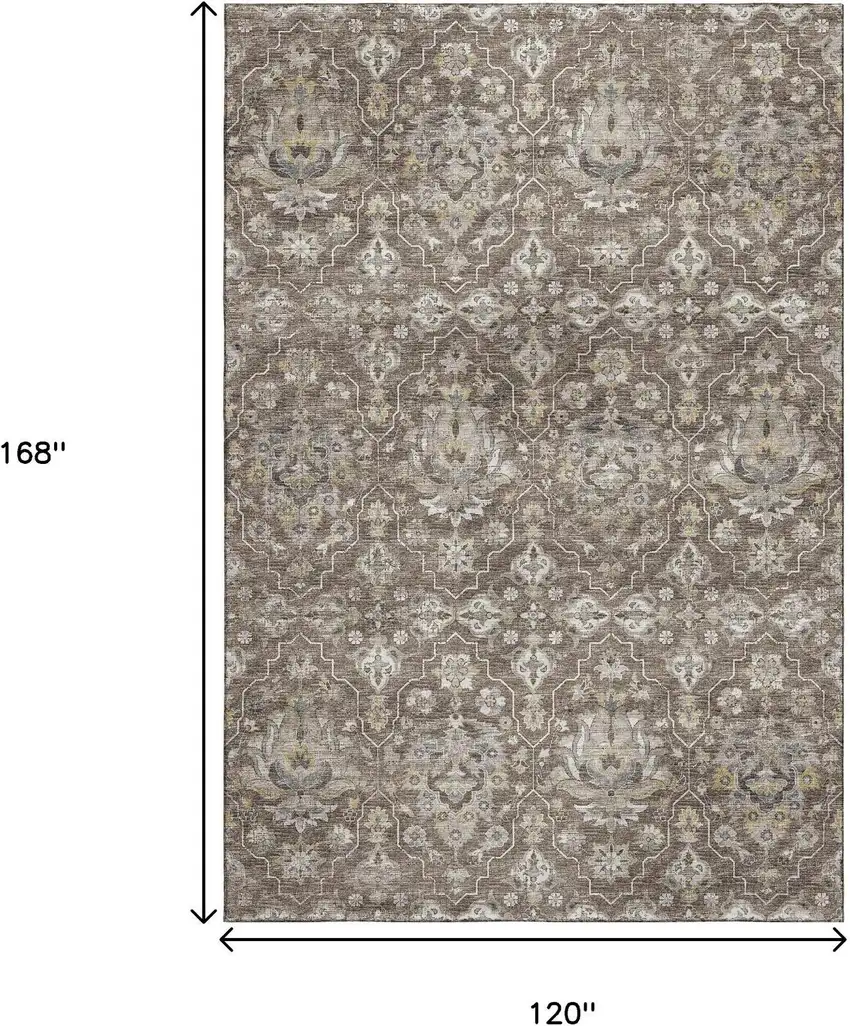 Taupe Ivory And Gold Floral Medallion Washable Area Rug With UV Protection Photo 3