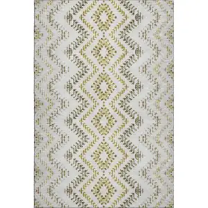 Photo of Taupe Ivory And Gold Geometric Washable Area Rug With UV Protection