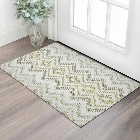 Taupe Ivory And Gold Geometric Washable Area Rug With UV Protection Photo 1