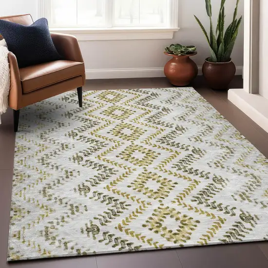 Taupe Ivory And Gold Geometric Washable Area Rug With UV Protection Photo 5