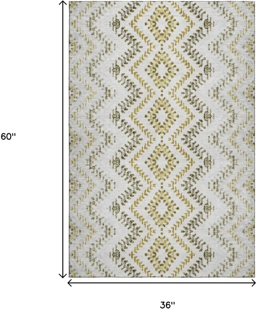 Taupe Ivory And Gold Geometric Washable Area Rug With UV Protection Photo 6
