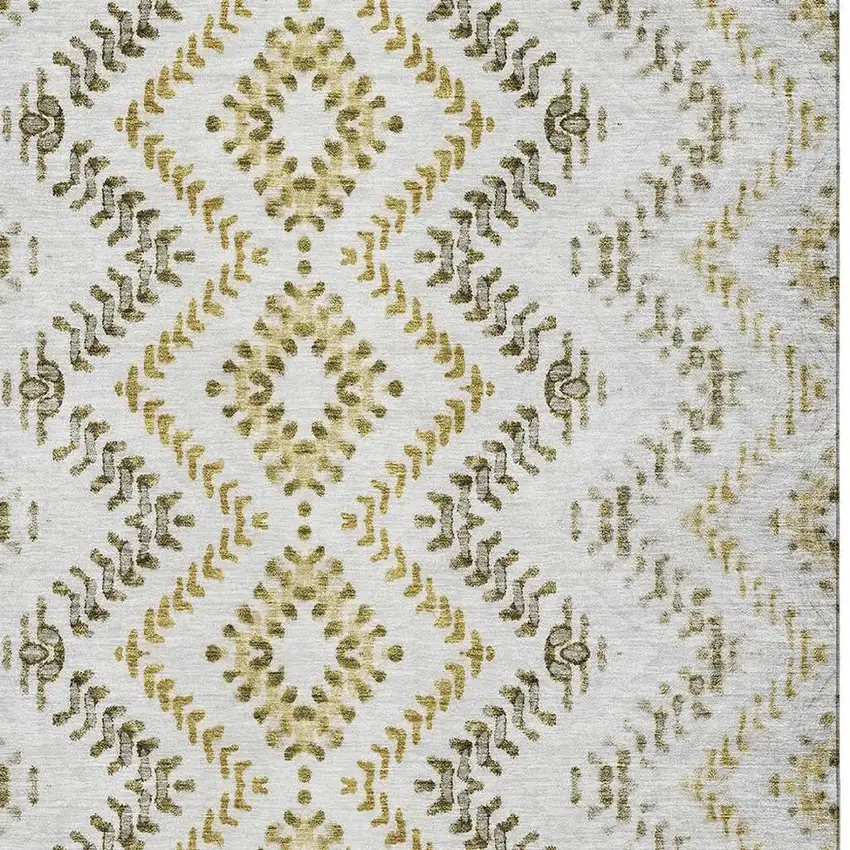 Taupe Ivory And Gold Geometric Washable Area Rug With UV Protection Photo 3