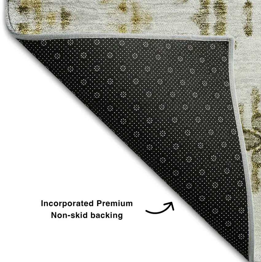 Taupe Ivory And Gold Geometric Washable Area Rug With UV Protection Photo 7