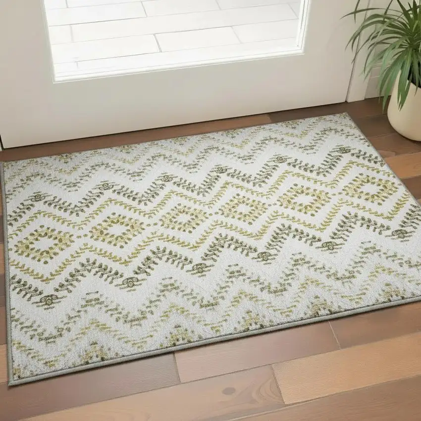 Taupe Ivory And Gold Geometric Washable Area Rug With UV Protection Photo 2
