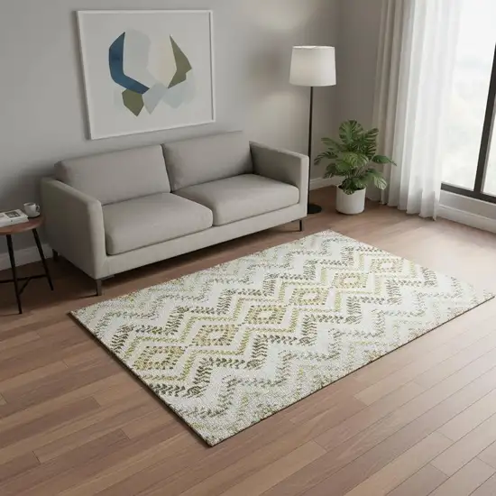 Taupe Ivory And Gold Geometric Washable Area Rug With UV Protection Photo 1